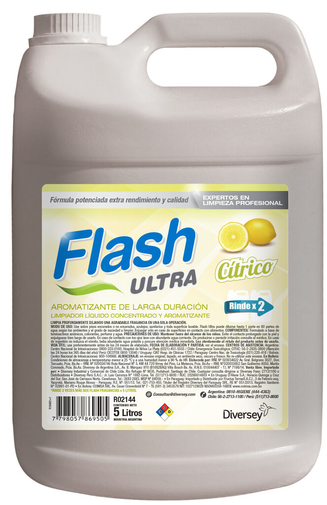 FLASH ULTRA 4x5L - AROMATIZANTE DE LARGA DURACIÓN - LIMPIADOR LÍQUIDO CONCENTRADO